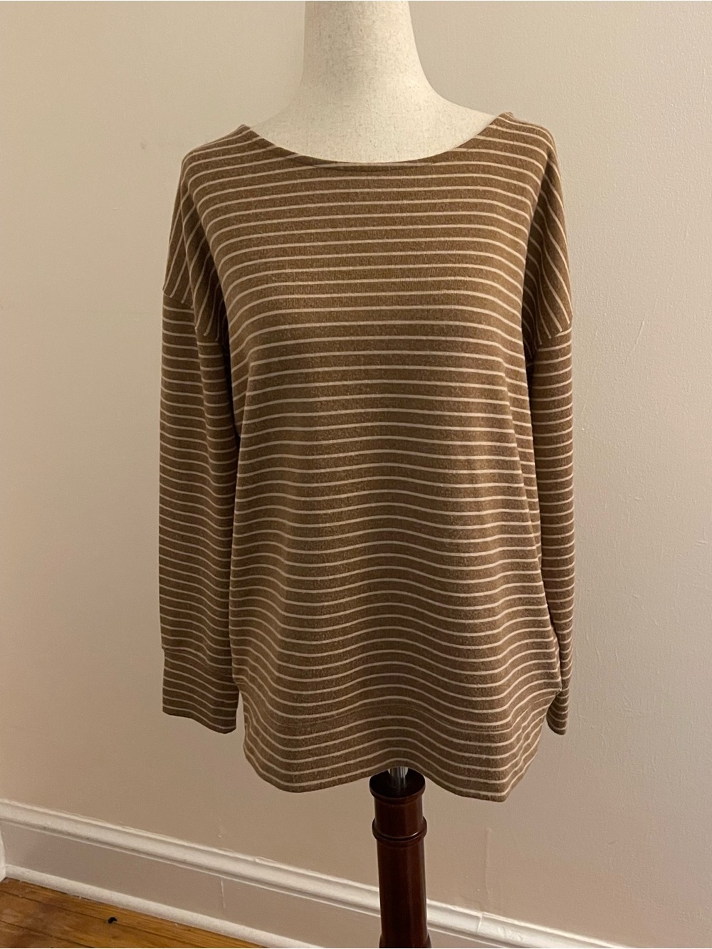 Haven Well Within Stripe Boat Neck Knit Top S Brown Taupe Relaxed Soft